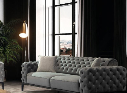 Sofa 3 Seater Three Seater Sofas Fabric Gray Living room Chesterfield new